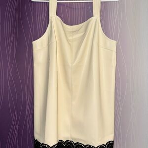 Cream Sleeveless Dress with Black Trim